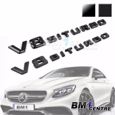 BRAND NEW V8 BITURBO 2 PCS BLACK SIDE FENDER REAR EMBLEM BADGE A.M.G E G S CLASS