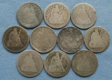 Seated Liberty Dime 10-Coin Lot 1853/1858/1868/1875/1884/1888/1890/1891 P/S/O