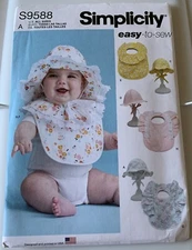 Simplicity S9588 Infant Hats and Bibs  Sizes:  Small - Large    Easy-To-Sew