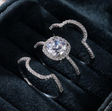 Silver Plated Gorgeous 3Pcs Rings Set 2 CT CZ Beautiful Stackable Ladies Ring