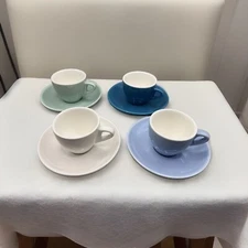 Sweese 2 Ounce Espresso Porcelain Cup & Saucer Set of 4 Lt & Med Blue White Mint