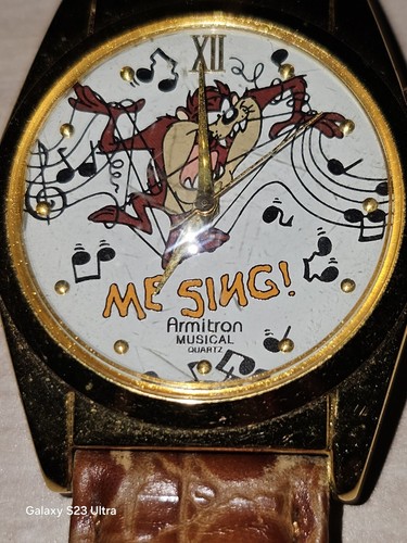 Armitron WB Tasmanian Devil Musical Watch Gold Bezel Brown LTHR Band - Picture 3 of 7