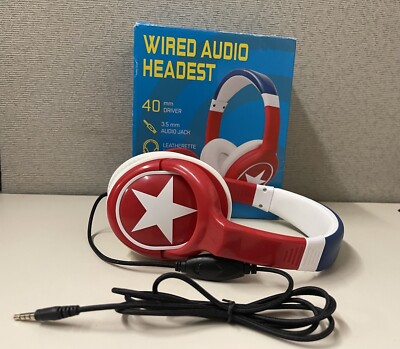 Kids Wired Audio Headphones Headset Red White And Blue With Star. XJ-KO3 New