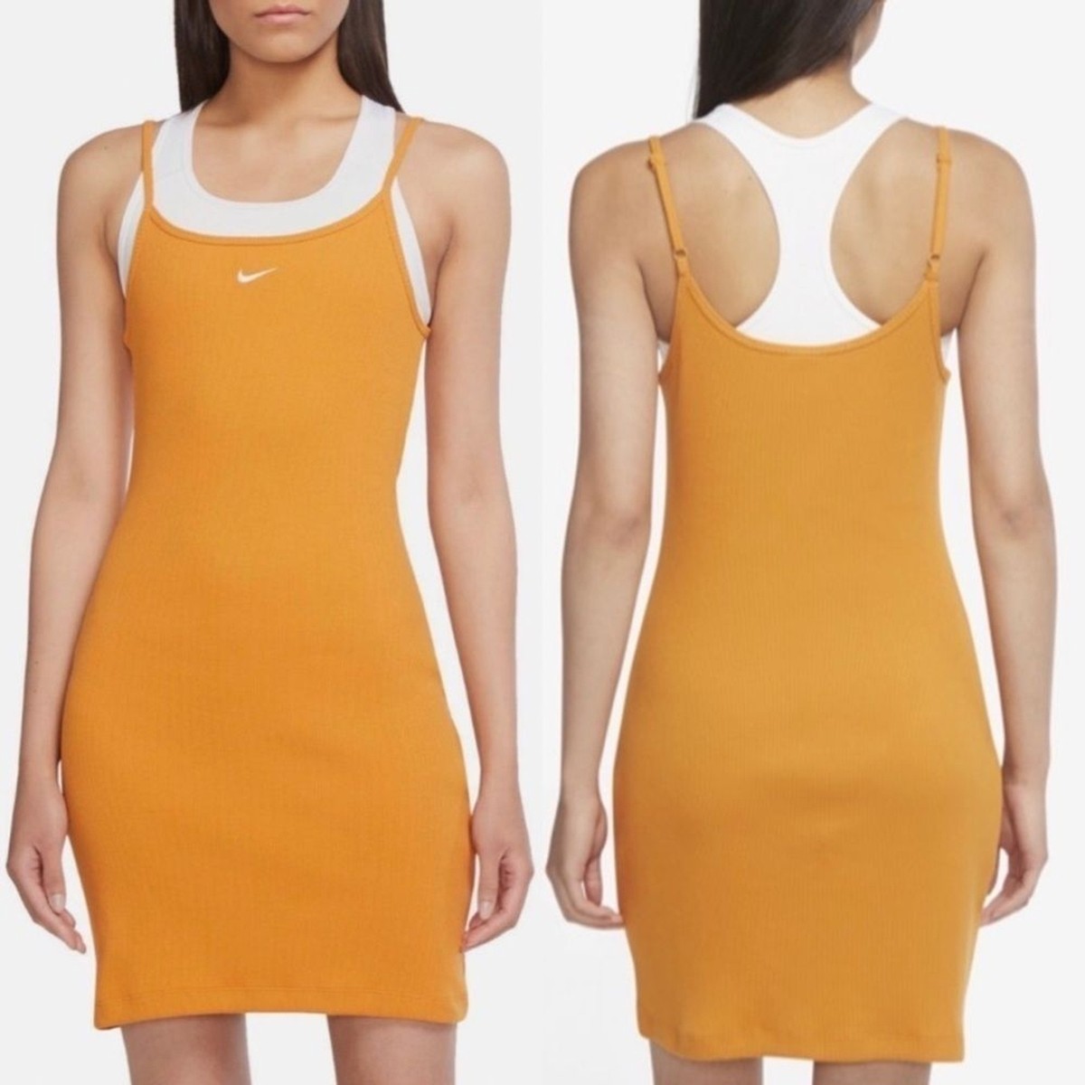 NWT Nike Sportswear Essential Ribbed Mini Bodycon Dress Light Curry Size Medium NWT Nike Sportswear Essential Ribbed Mini Bodycon Dress Light Curry Size Medium