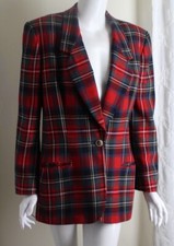 Evan Picone Sz 10 Red Green White Tartan Plaid Blazer Jacket One-Button Vintage
