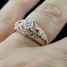 2CT Round Simulated Diamond Art Deco Engagement Ring 14K Rose Gold Plated