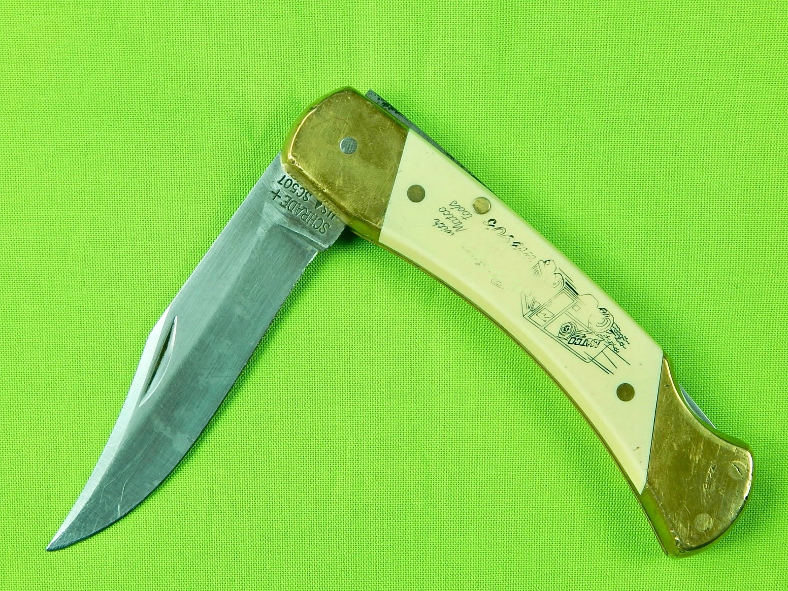 Vintage US Schrade + SC507 Scrimshaw Matco Tools Lock Back Folding