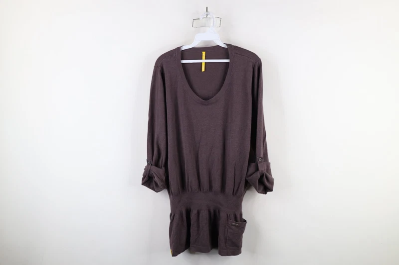 lole y2k blank cotton blend knit roll sleeve babydoll sweater