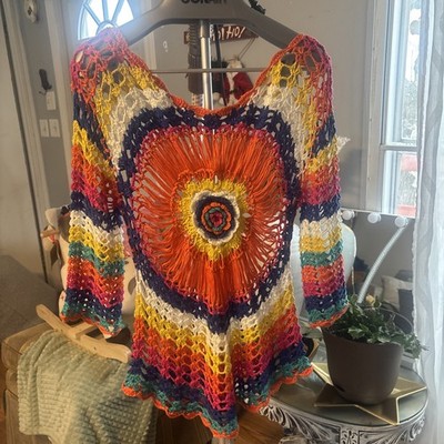 Vintage Venus L/S Hippie Chick Funky Boho Sweater Psychedelic 1970s Sz S/M #376