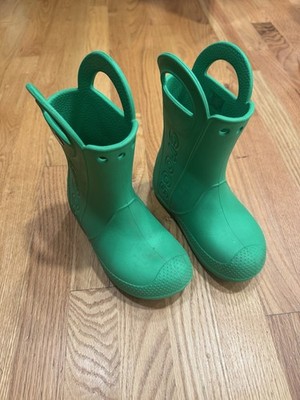 Crocs Green Unisex Kids Waterproof Rain Boots Rubber Pull On Mid-Calf