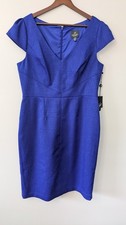 Adrianna Papell Sheath Dress Size 14 Classic Cap Sleeve Royal Blue Textured NWT