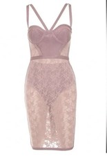 House Of CB Perrina Mauve Sheet Lace Bandage Dress W/ High Waisted brief - XS