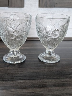 2 Pasabahce Fruit Embossed Heavy Pressed Glass Water Goblets Made In Turkey