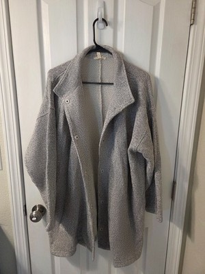 Eileen Fisher Organic Cotton Gray Woven Long Coat Jacket Stand Collar 1X #S176