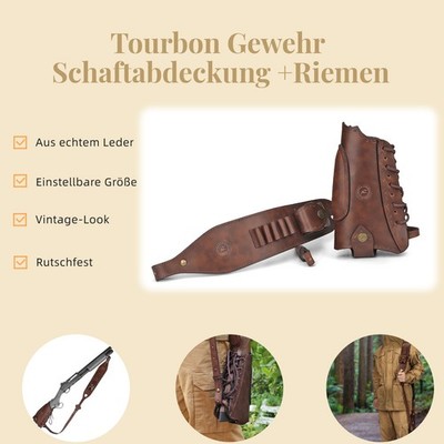 TOURBON Leder Gewehrriemen Munition Traggurt 2 Punkte oder Gunstock -Abdeckung
