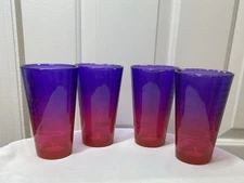 Set Of 4 Libbey Hoops Beverage Glasses Ombre Pink/Purple 16 Ounces Each
