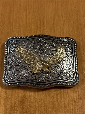 Gold and Silver Tone Soaring Eagle Belt Buckle Made In USA