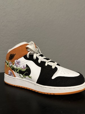 Nike Air Jordan 1 Mid (GS) 'Floral' White Black Orange DQ8390-100