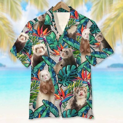 Gift For Ferret Lovers Personalized Hawaiian Shirt Custom Image Ferret Hawaiian