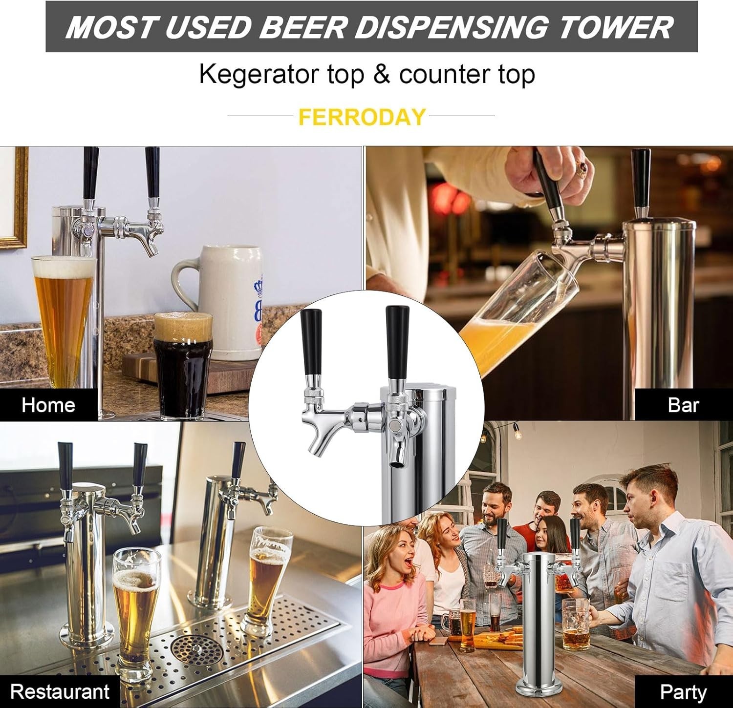Stainless Steel Double Tap Beer Dispenser - Perfect for Home and Commercial Use