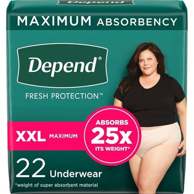 Depend Adult Incontinence Underwear for Women, Maximum Absorbency, XXL, 22 Count