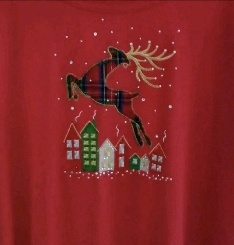 Quacker Factory Rentier Geschenke Shirt große Stickerei Lichter Slinky rot - Bild 2 von 8