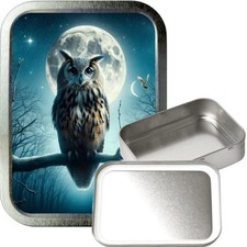 Owl Moon 2oz Silver  Tin, Airtight sealed Smoking Tin, Storage Tin