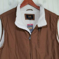 Lee Vest Mens XL Brown Canvas Sherpa Lined Full Zip Workwear Winter