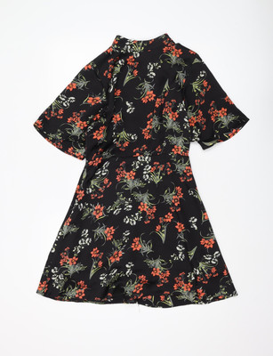 Vera & Lucy Damen Kleid schwarz geblümt A-Linie, S