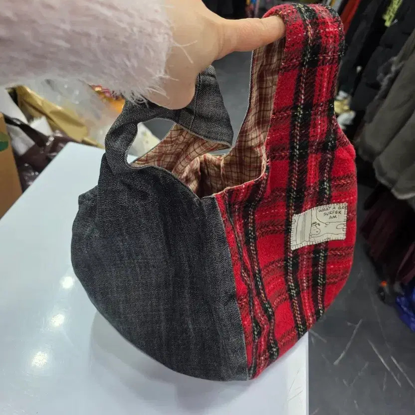 Unique Checkered Denim Patchwork Tote Bag Large D… - image 5