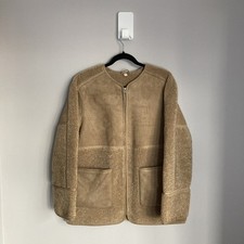 Per Una Womens Coat Faux Shearling Suede Brown Chore Boxy Boho