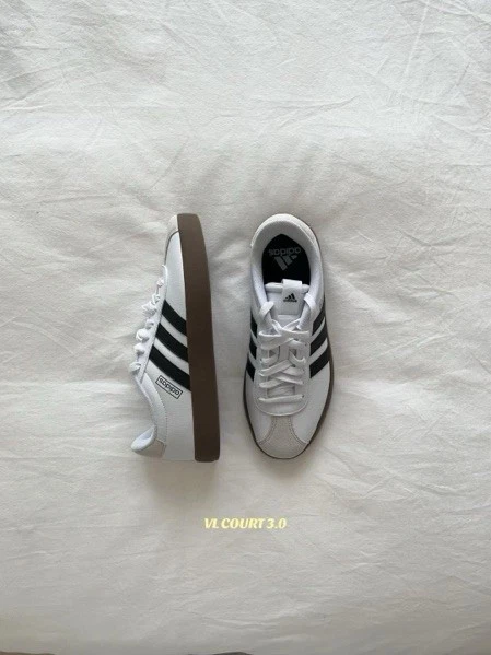 adidas VL Court 3.0 Baskets Homme EU 39 Blanc/Noir Semelle marron Lacets - Photo 2/2