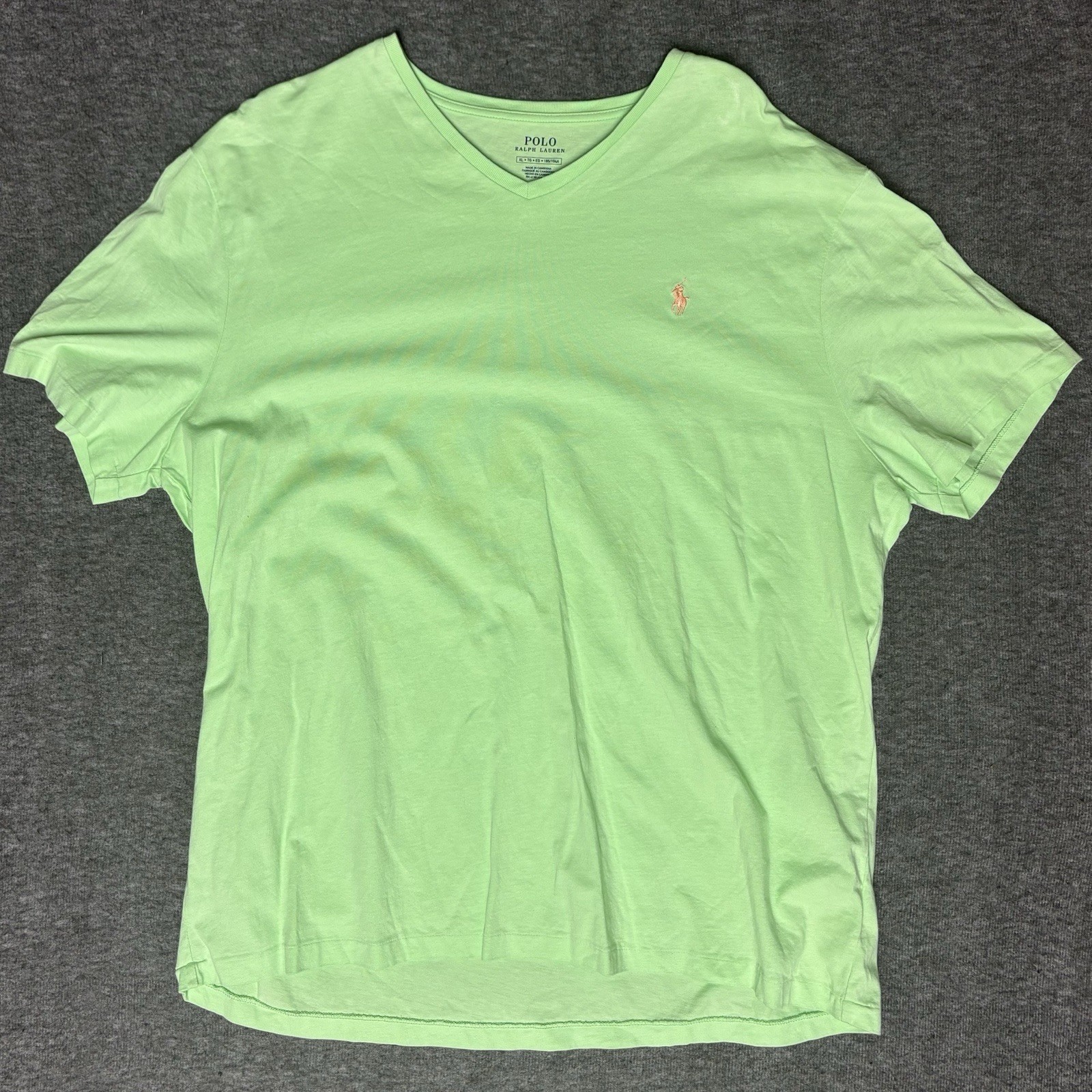 T shirt Polo Ralph Lauren XL verde scollo a V giallo pony verde lime estate