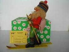 VINTAGE STEINBACH SKIER SMOKER DDR WEST GERMANY HANDCRAFTED WOOD ORIGINAL BOX