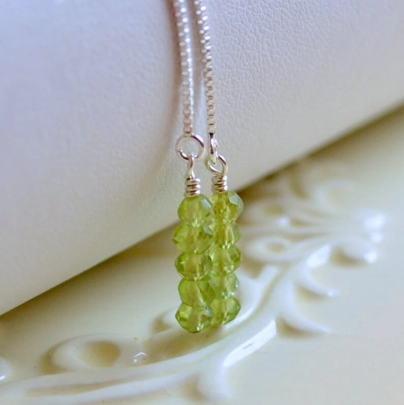 Natürliche grüne Peridot Rondelle Edelstein Perlen Handarbeit Silber Einfädle... - Bild 4 von 4