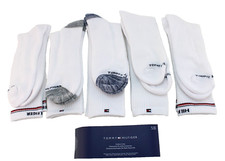 TOMMY HILFIGER 5 Pair One Size White with Tommy Logo Men's Cushion Crew Socks