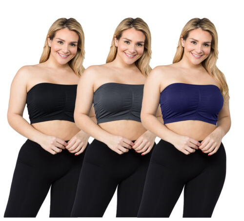 Padded Bandeau Bra Top Spandex ONE SIZE REG AND PLUS SIZES 1, 2, 3, 4 PACK - Picture 1 of 84