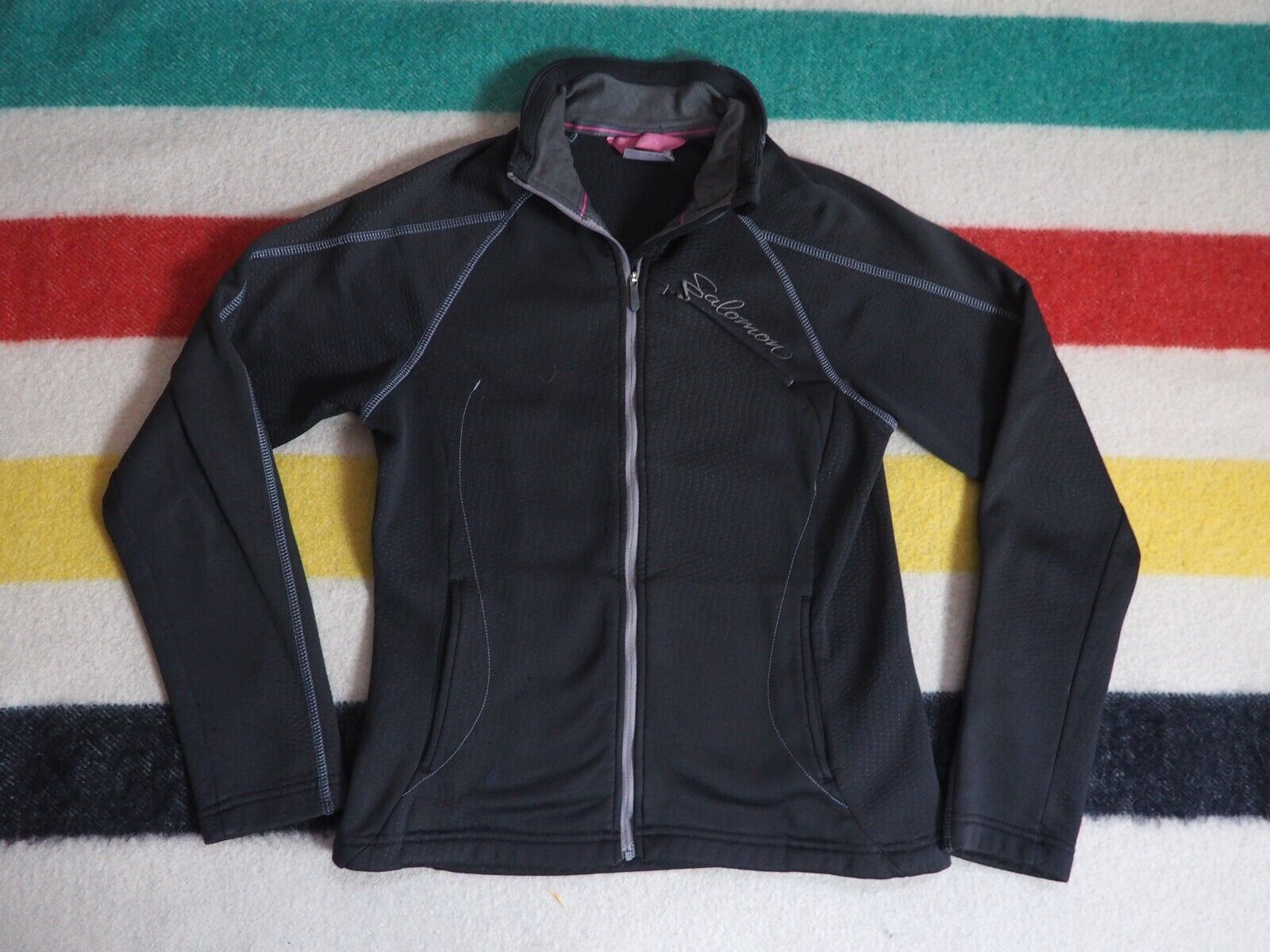 Giacca da trekking softshell zip intera Salomon grigio antracite vintage Y2k anni 2000 donna S