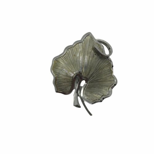Leaf Brooch Pin Vintage Womens Silver Tone Art Nouveau C Clasp Size 2" X 1.5"