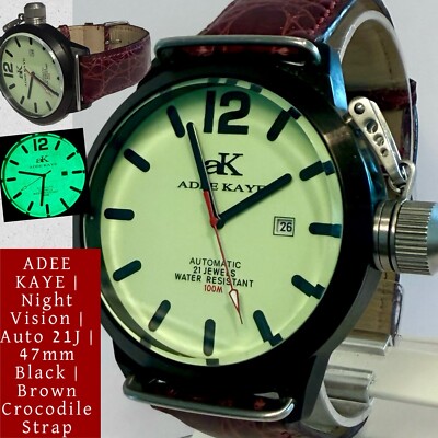47mm Auto | Black Case | Luminous Dial | Brown Crocodile Band | ADEE KAYE Watch