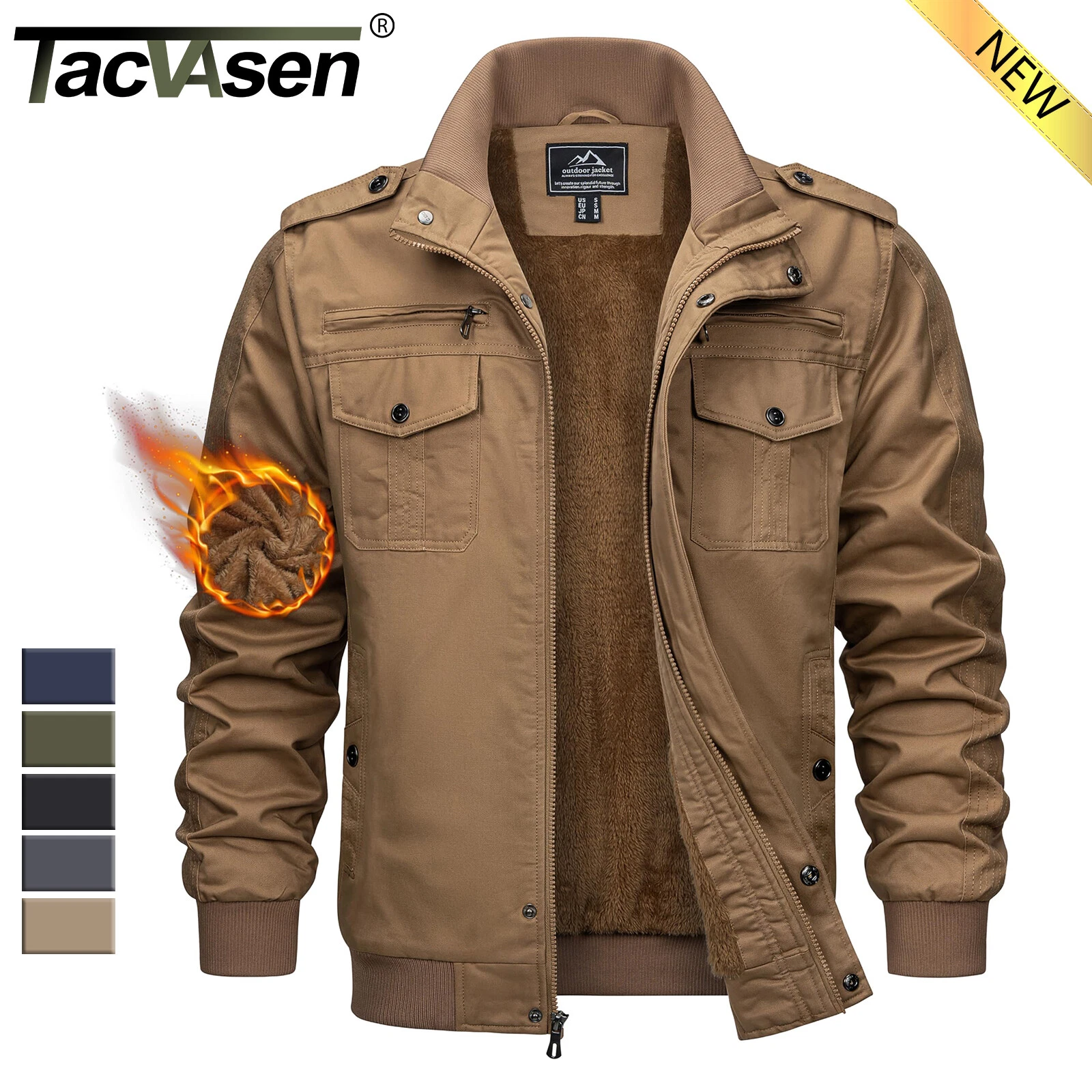 TACVASEN Men's Winter Bomber Jacket Fleece Cotton Thicken Casual Work Cargo Coat - product detail image 1