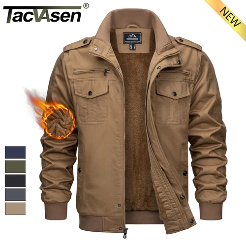 TACVASEN Men's Winter Bomber Jacket Fleece Cotton Thicken Casual Work Cargo Coat video thumbnail