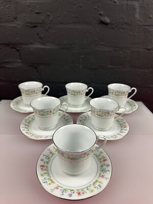 6 x Crown Ming Fine China Susan Muster Teetassen und Untertassen Set