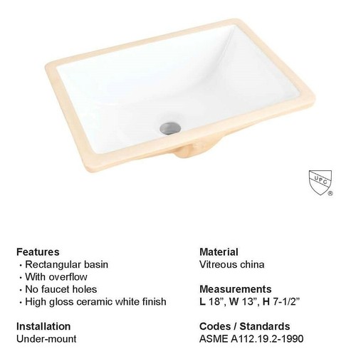Fiore Rectangle Undermount Bathroom Sink - Picture 5 of 13