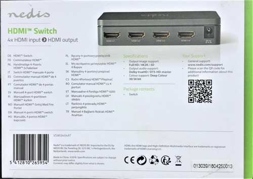 NEDIS HDMI COMMUTATEUR 4 x entrées HDMI SORTIE output VSW13404AT - Photo 10/11