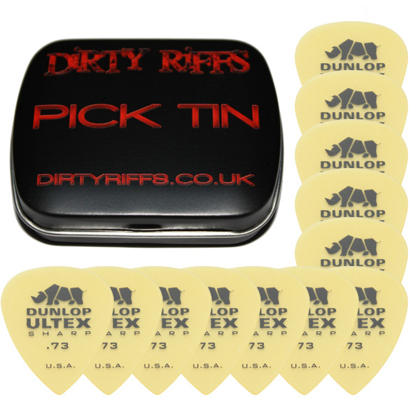 12 x Dunlop Ultex Sharp Guitar Picks / Plectrums - 0.73mm In A Handy Pick Tin