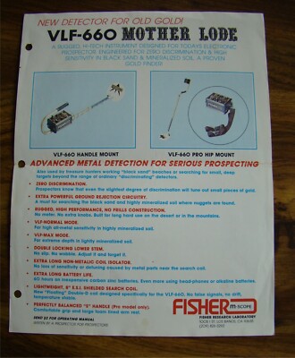 1980s Fisher VLF-660 Mother Lode Metal Detector Brochure gold prospecting