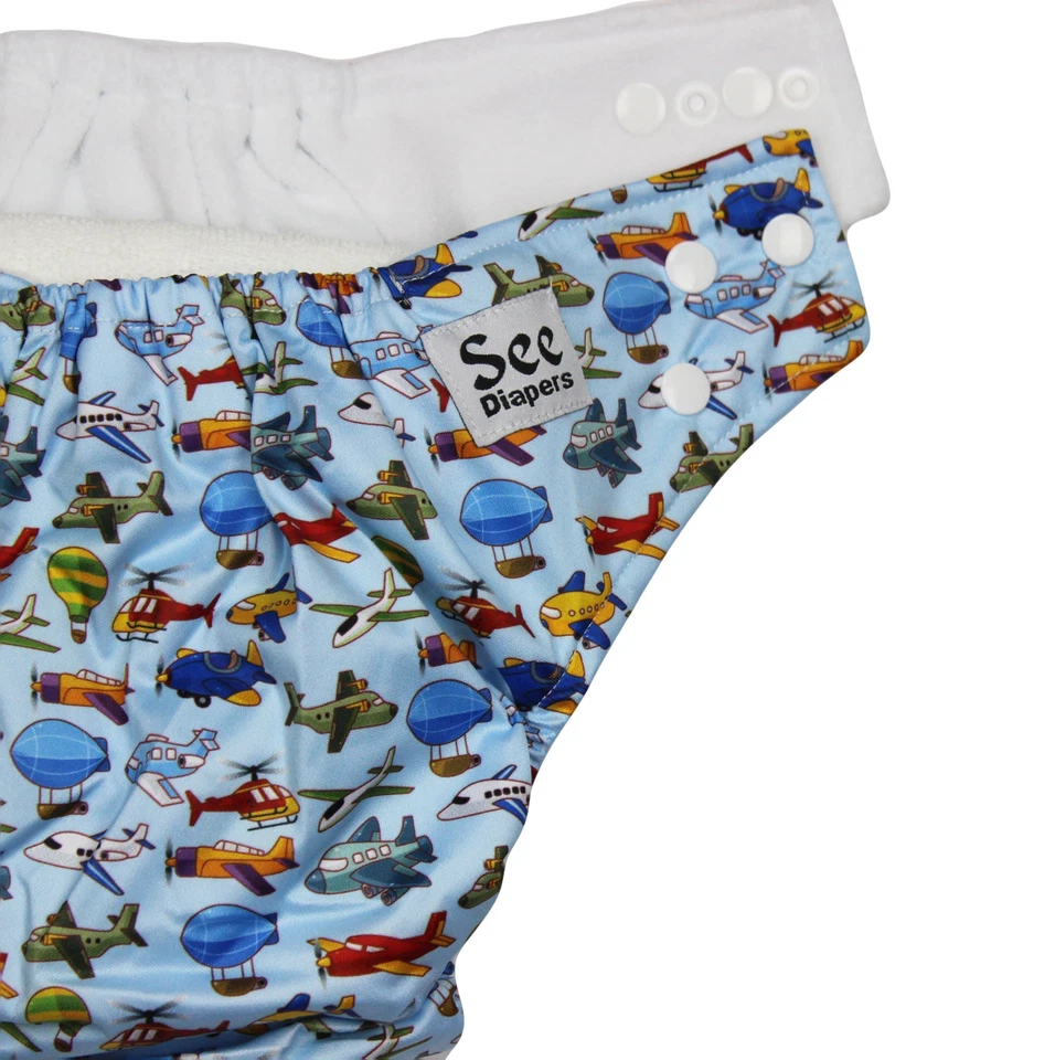 SEE DIAPERS ONE SIZE BABY CLOTH DIAPER WITH 2 INSERTS - MICROFLEECE INNER - NEW - Image 3 of 3