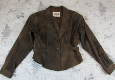 Vintage Womens 70's Hippie Sea Dream Leather Brown Fringe Jacket Shoulder Pads M