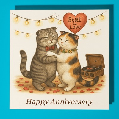 Schottische Faltkatzen - Happy Anniversary Karte - personalisierte Katzenkarte & Umschlag
